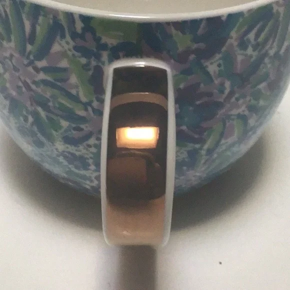 Lily Pulitzer Blue Purple Green Floral Gilt Gold Handle Large Tea Coffee Cup - Picture 4 of 10
